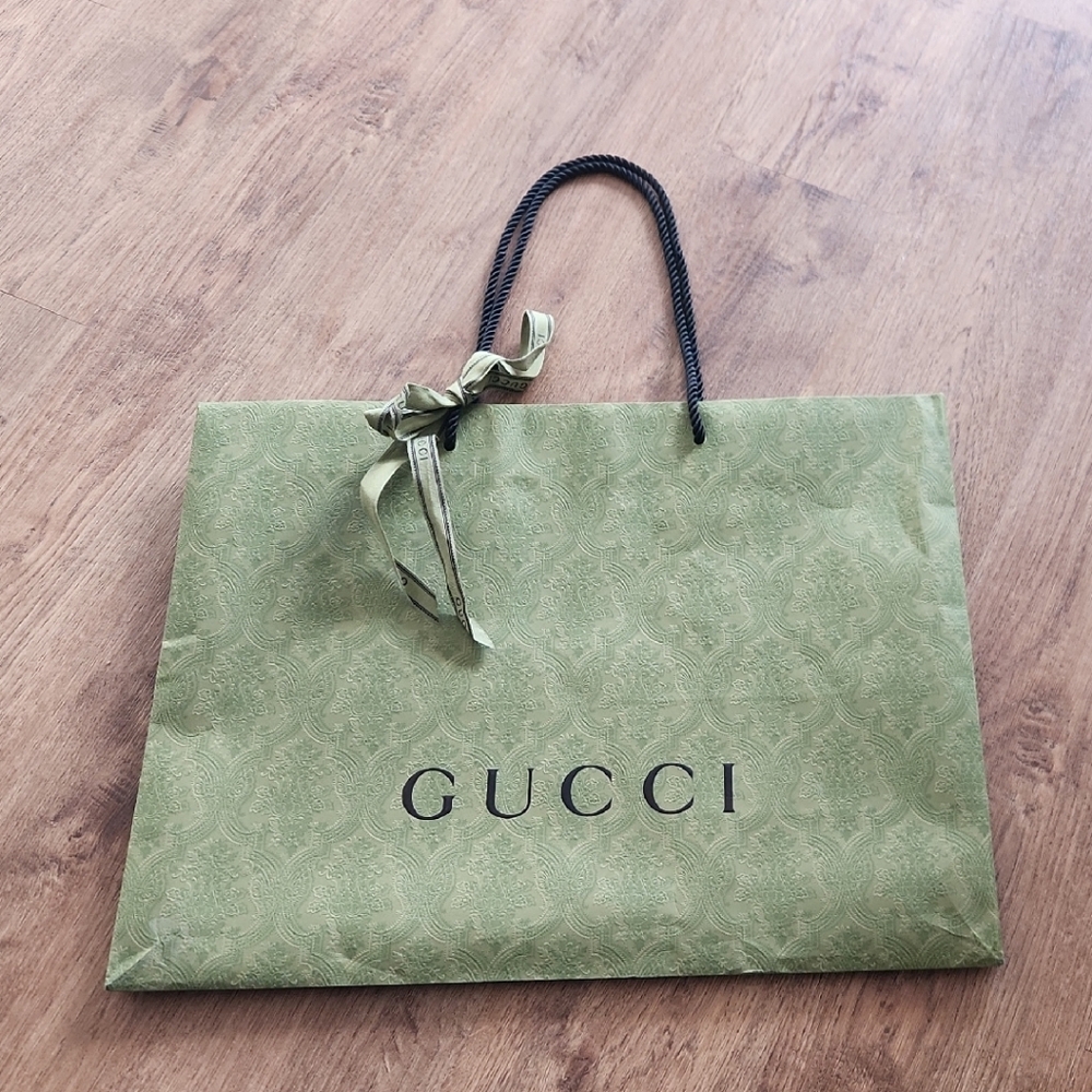 Gucci Olive Green Shopping Bag with Ribbon